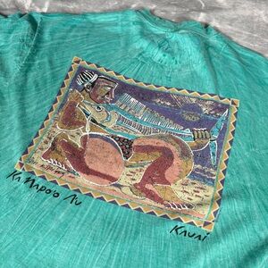 Vintage Crazy Shirts Hawaii Kauai Tie Dye T Shirt Mens XL Abstract Art Teal 90s